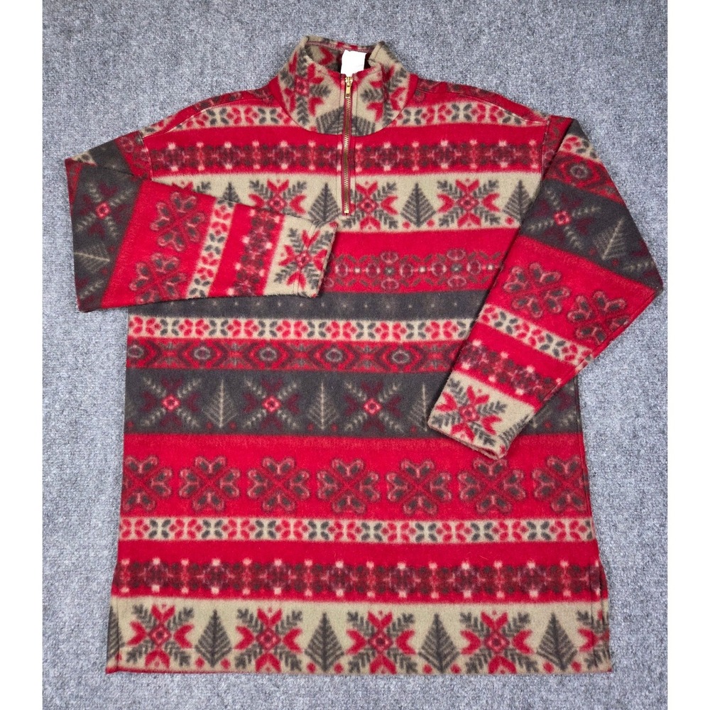 Vintage 90s Victoria's Secret Moda Fleece 1/4 Zip Nordic Christmas Red Womens M